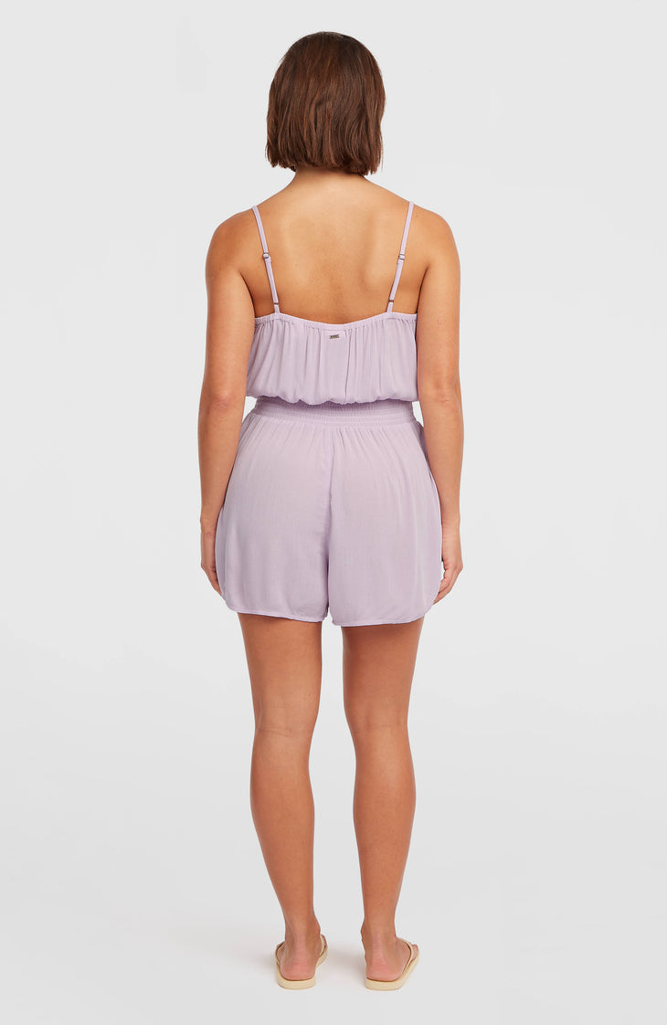 Thin Strap Buttoned Romper | Pale Lavender