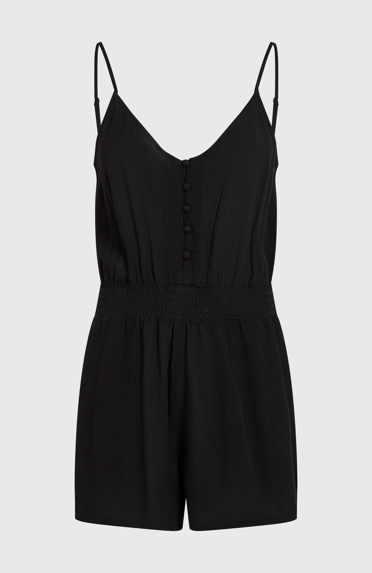 Thin Strap Buttoned Romper | Black Out