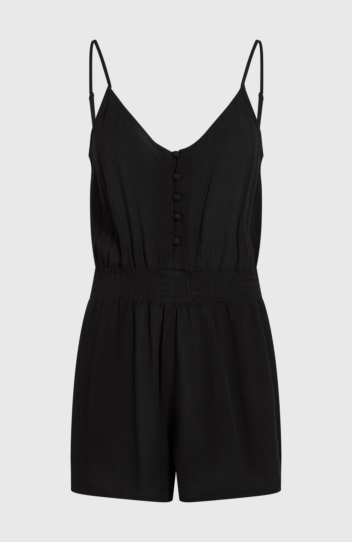Thin Strap Buttoned Romper | Black Out
