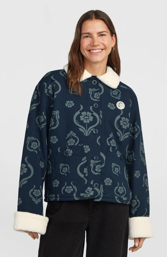 O'Riginals Fleece-Lined Jacket | Blue Artdeco Floral Jean