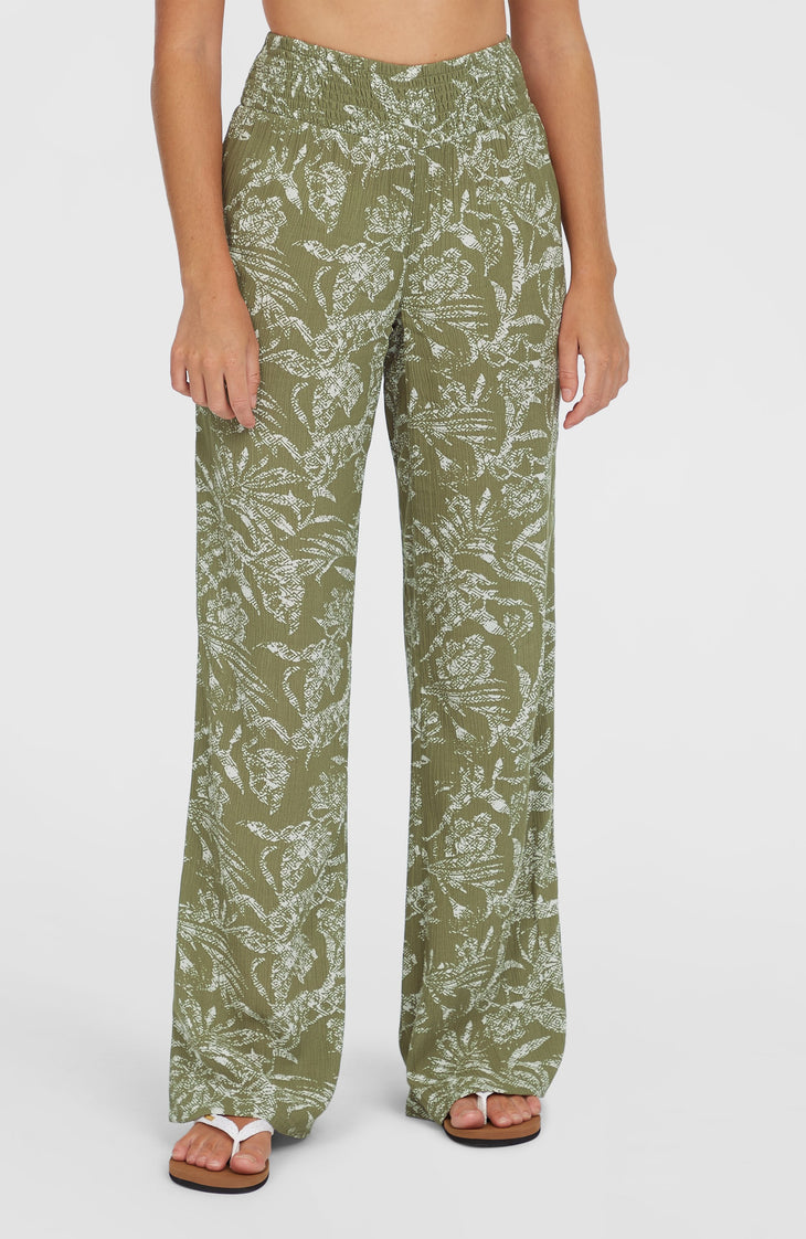 Johnny Smocked Waist Pants | Green Textured Jungle