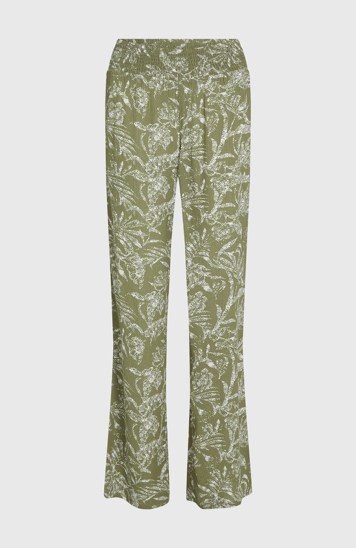 Johnny Smocked Waist Pants | Green Textured Jungle