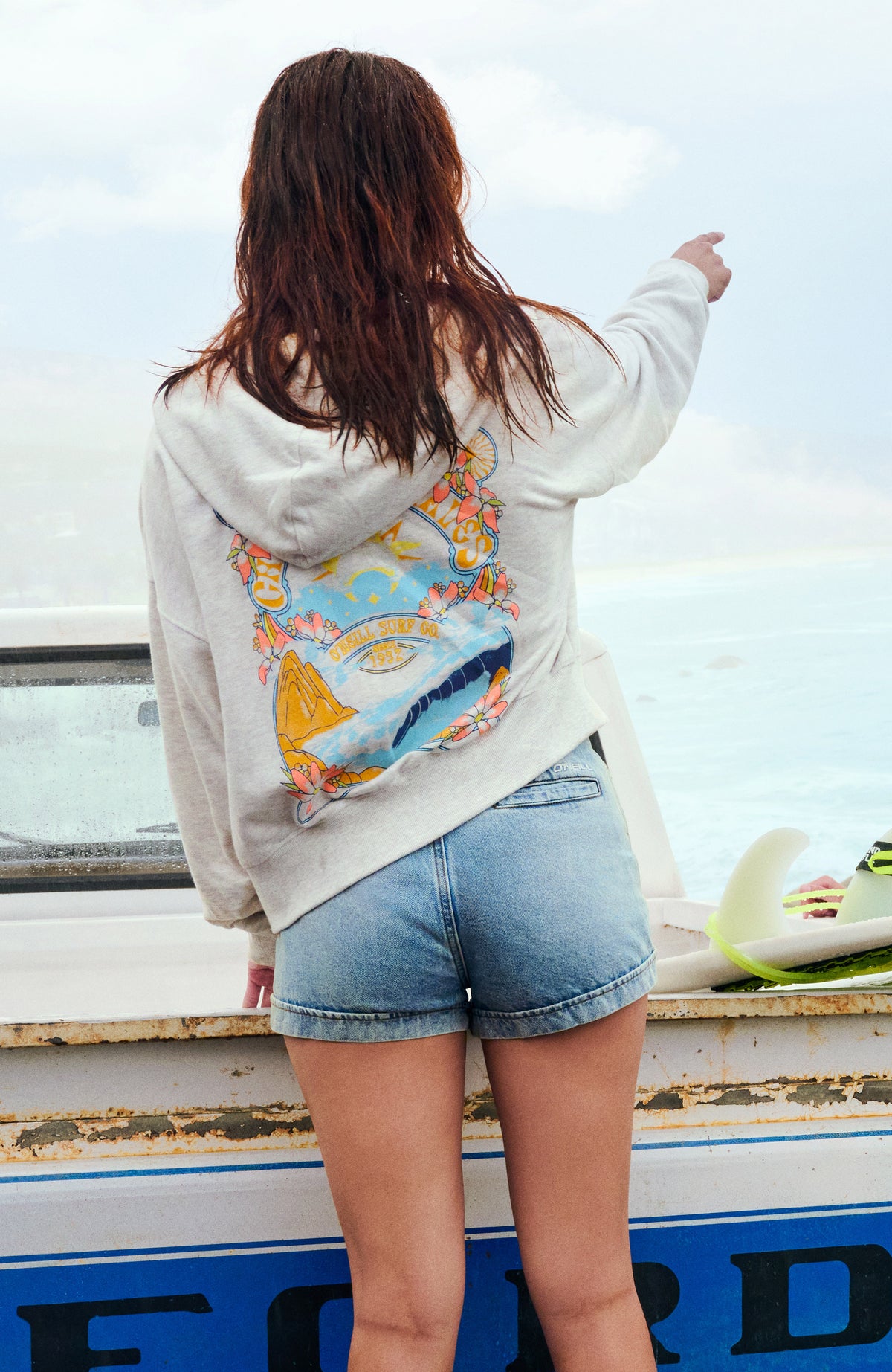 Beach Vintage Full Zip Hoodie | White Melange