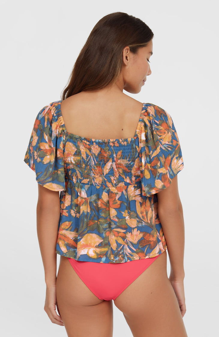 Huges Woven Top | Blue Painted Tropics