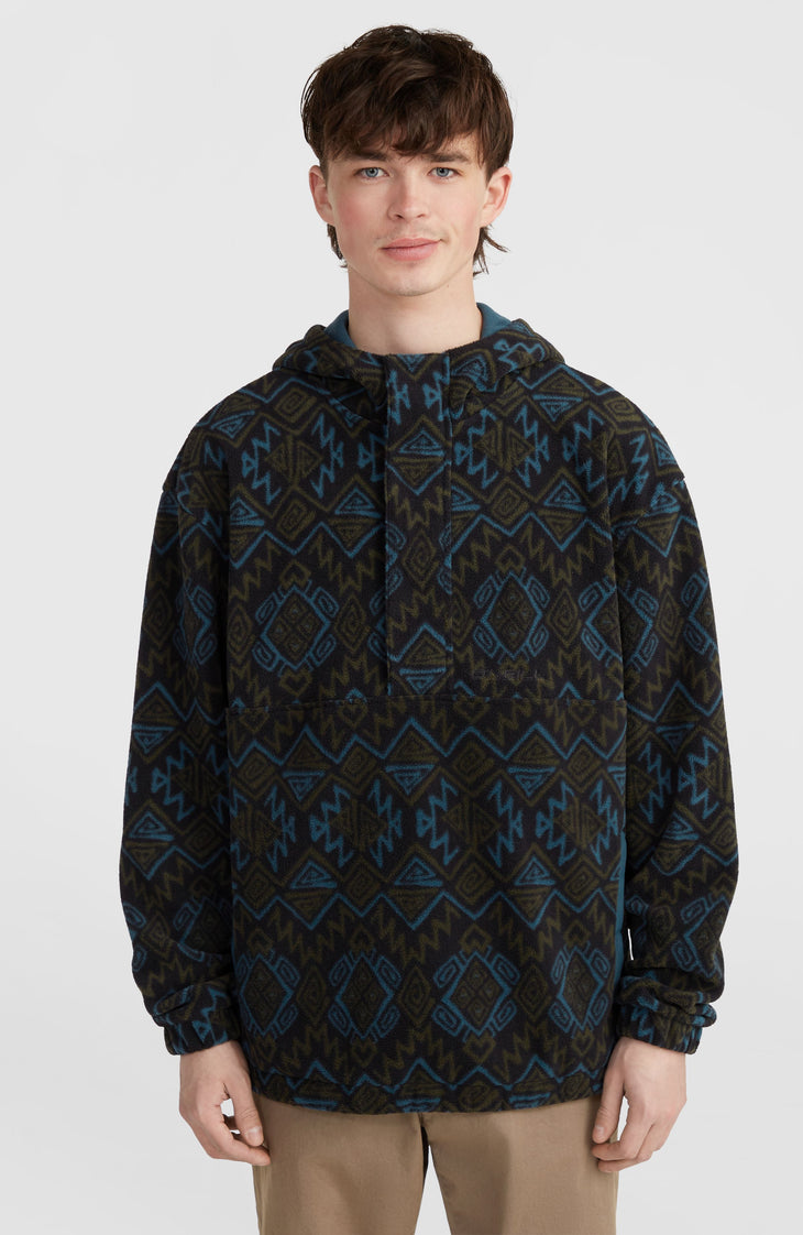 Superfleece Half-Zip Hoodie | Black Retro Ikat