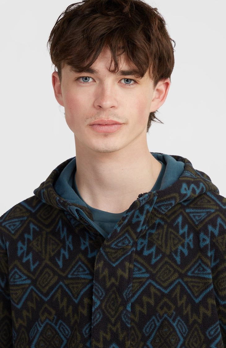 Superfleece Half-Zip Hoodie | Black Retro Ikat