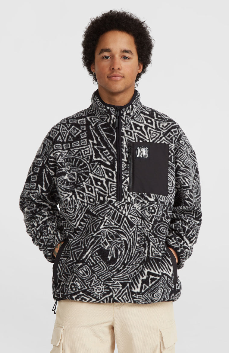 Surf Heroes High-Pile Half-Zip Fleece | White/Black Sketcheritage Surf Heroes High-Pile Half-Zip Fleece | White/Black Sketcheritage