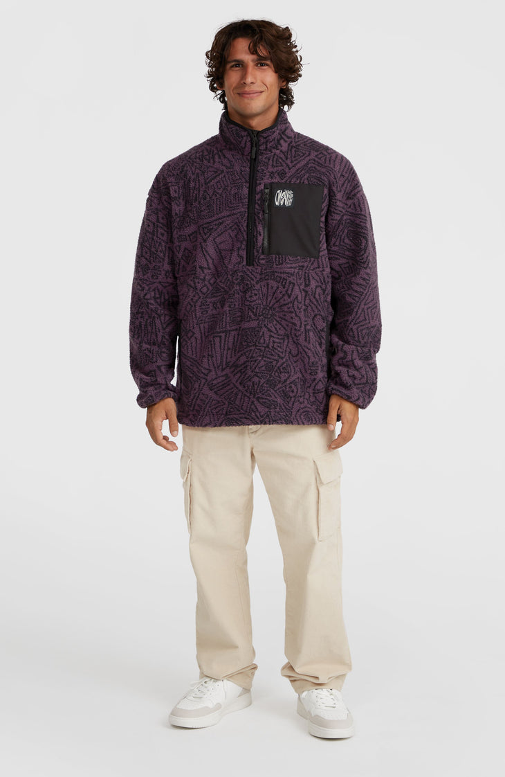 Surf Heroes High-Pile Half-Zip Fleece | Black/Purple Sketcheritage