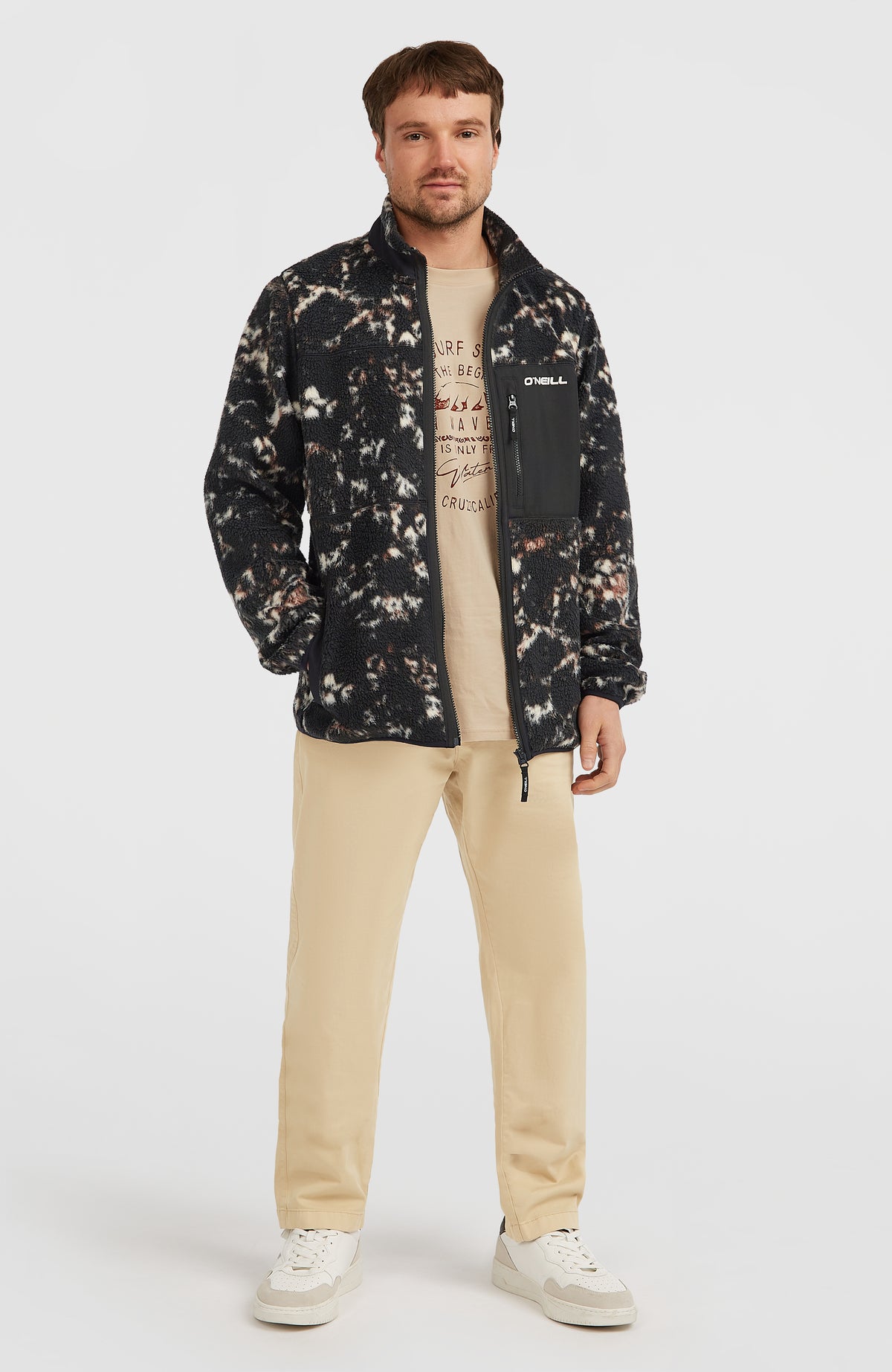 Must-Have High-Pile Full-Zip Fleece | Black/Beige Quarry