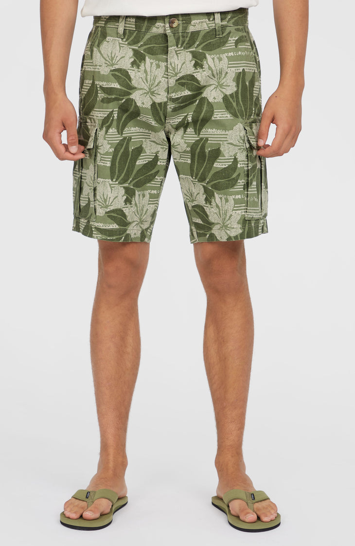 Essentials Cargo Shorts | Green Tonal Dusty Flower