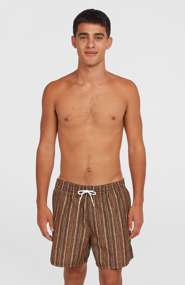 Cali Print 15'' Swim Shorts | Orange Pressed Lines Cali Print 15'' Swim Shorts | Orange Pressed Lines