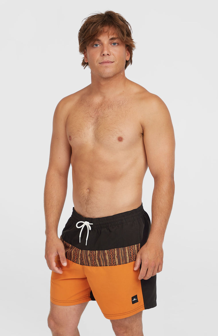 Cali Block 15'' Swim Shorts | Orange Pressed Lines Cali Block 15'' Swim Shorts | Orange Pressed Lines
