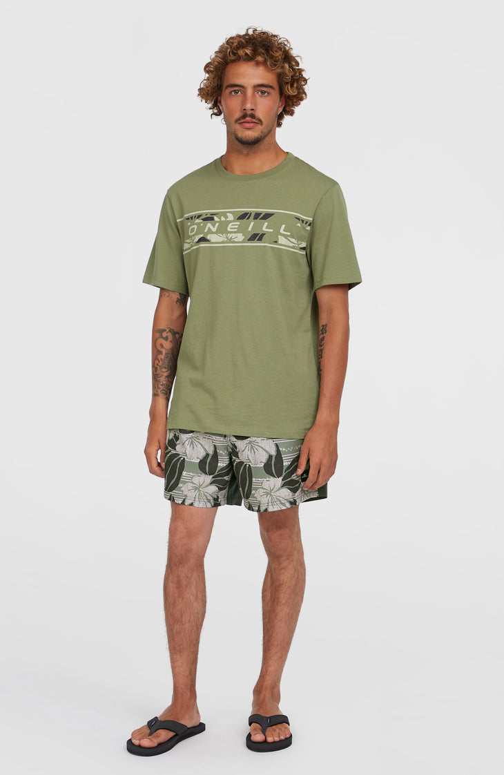 Cali Block 15'' Swim Shorts | Green Dusty Flower