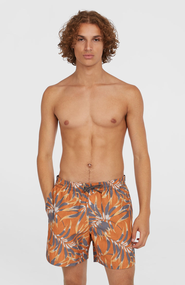 Cali Floral 16'' Swim Shorts | Orange Dipped Leaves Cali Floral 16'' Swim Shorts | Orange Dipped Leaves