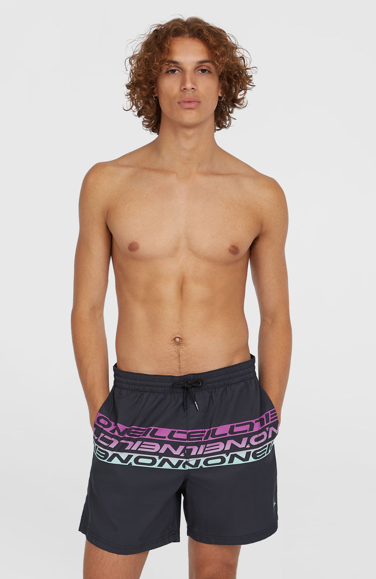 Cali Stripe 16'' Swim Shorts | Black/Purple Upside Down Clean Cali Stripe 16'' Swim Shorts | Black/Purple Upside Down Clean