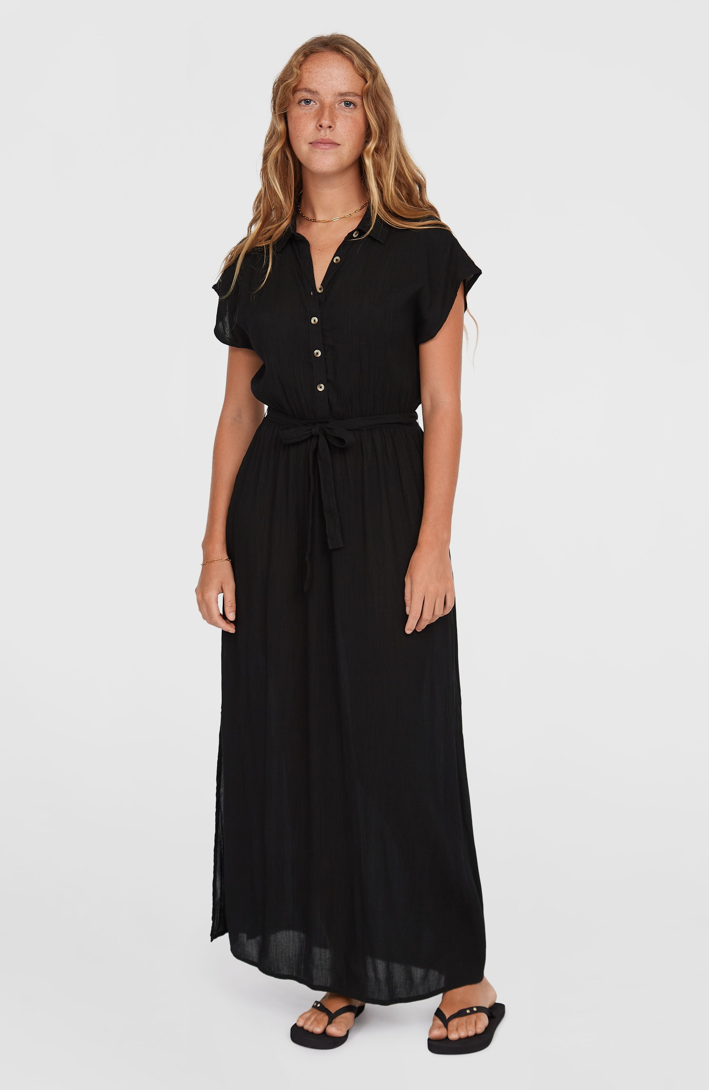 L'Or ロル　Volume Shirt Dress 黒 Lori Maxi Shirt Dress | Black Out – O'Neill UK