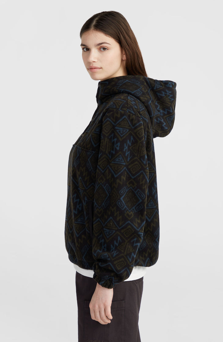 Superfleece Half-Zip Hoodie | Black Retro Ikat