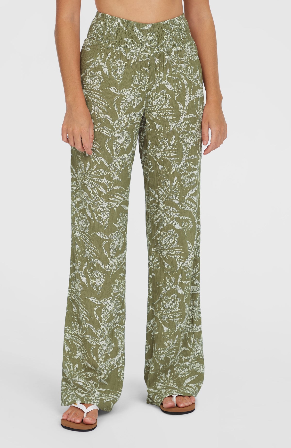 Johnny Smocked Waist Pants | Green Textured Jungle