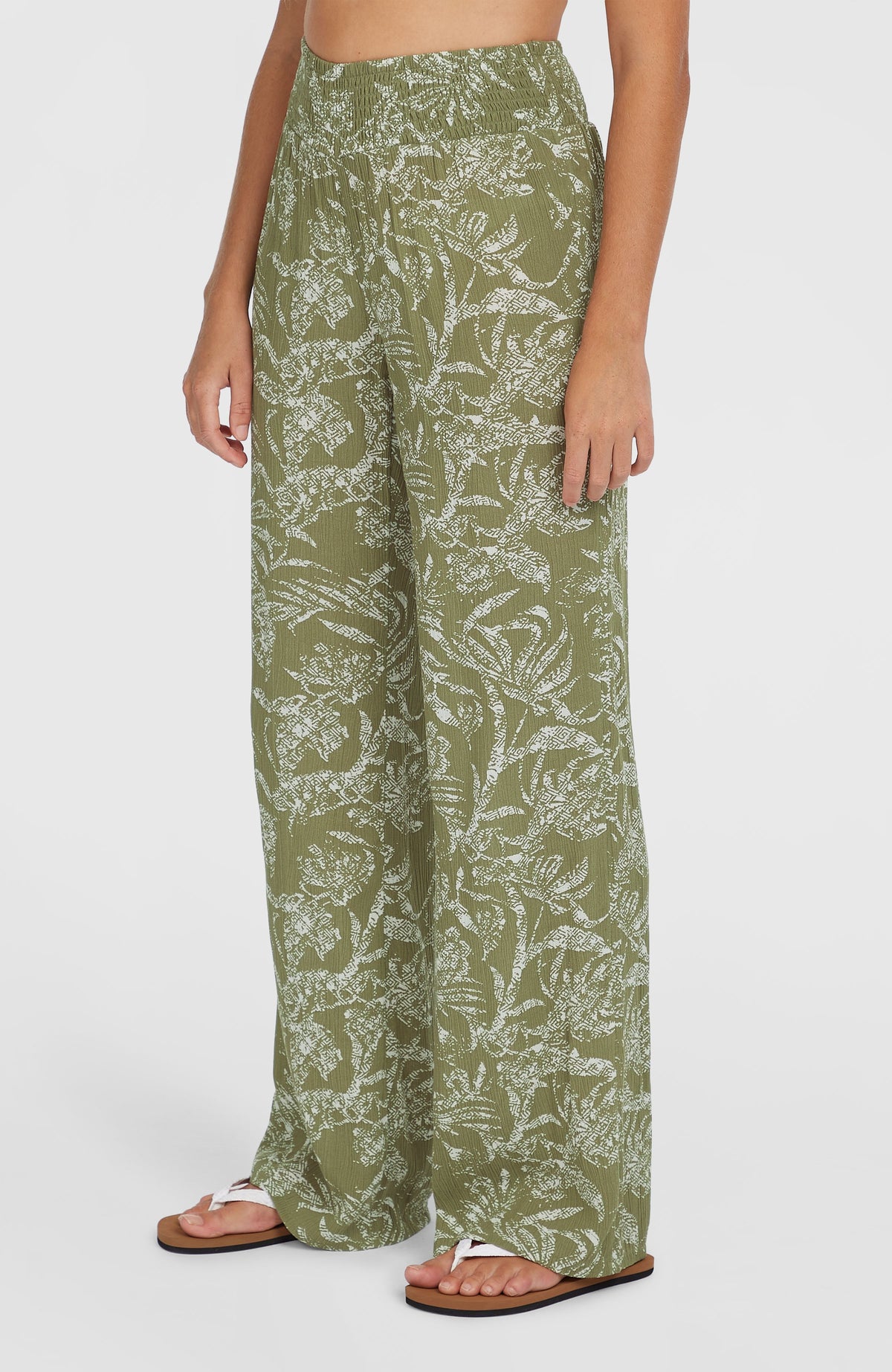 Johnny Smocked Waist Pants | Green Textured Jungle