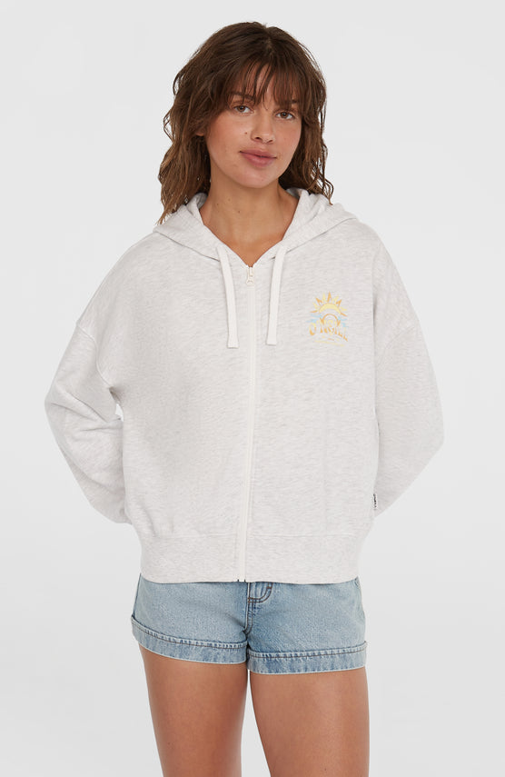 Beach Vintage Full Zip Hoodie | White Melange