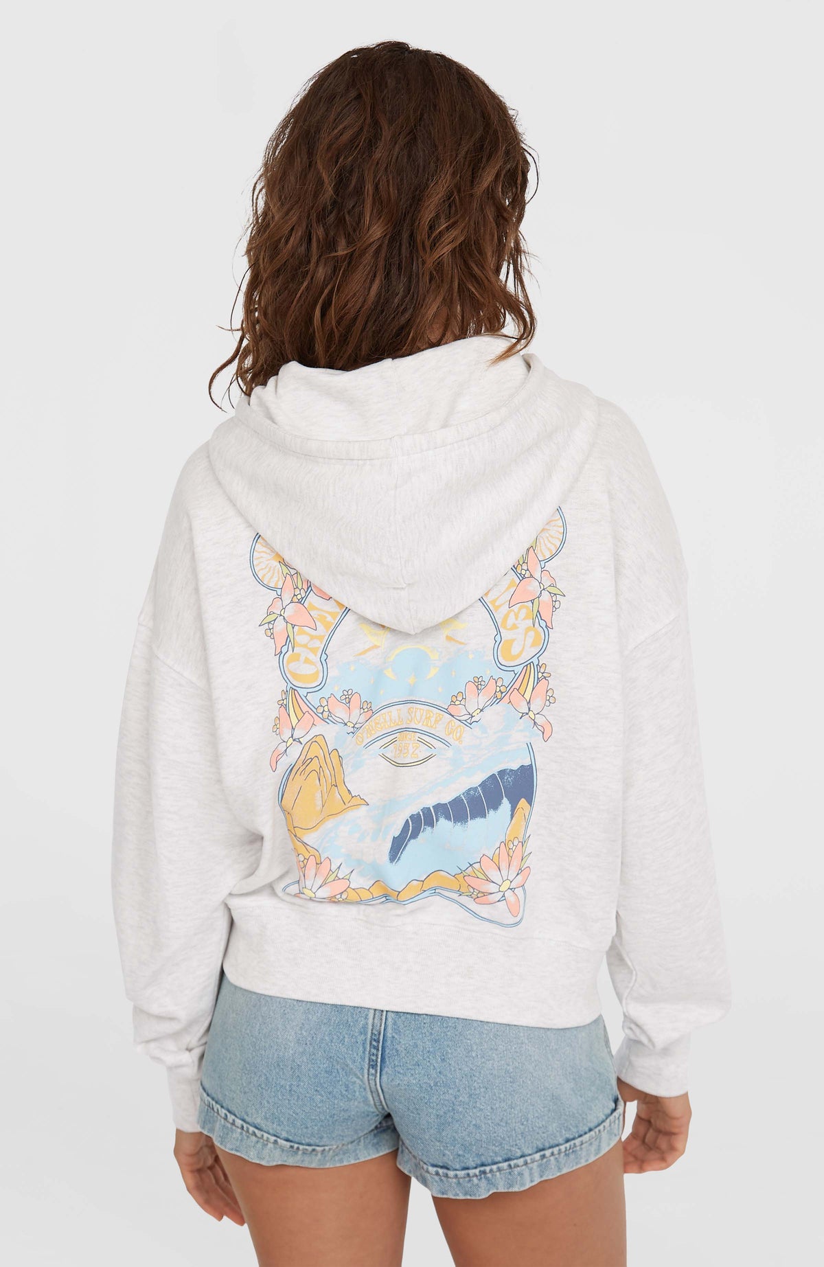Beach Vintage Full Zip Hoodie | White Melange