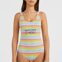 Cali Retro Swimsuit | Bright Multi Coloured Stripe