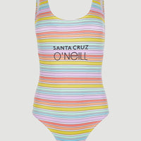 Cali Retro Swimsuit | Bright Multi Coloured Stripe