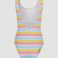 Cali Retro Swimsuit | Bright Multi Coloured Stripe