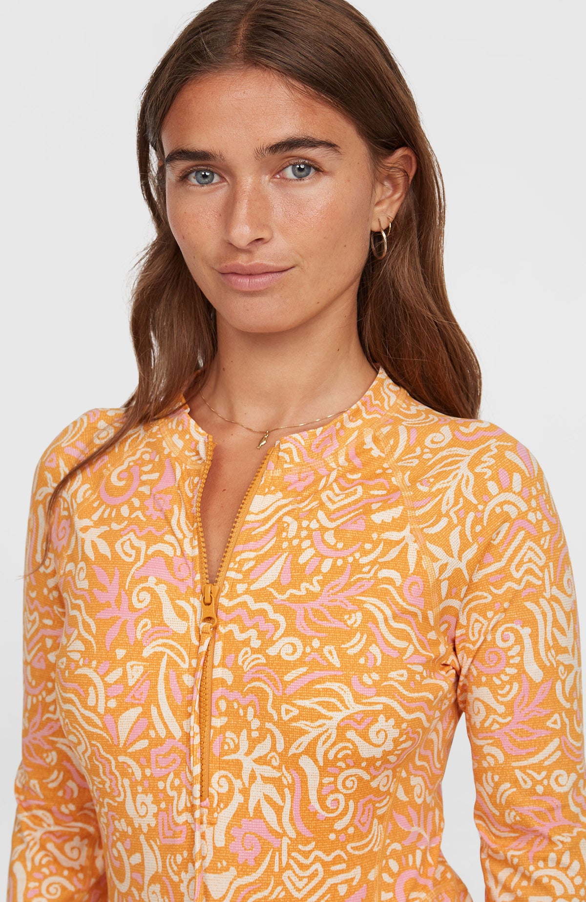 Women Of The Wave Long-Sleeve Surf Suit. | Orange Abstract Wave