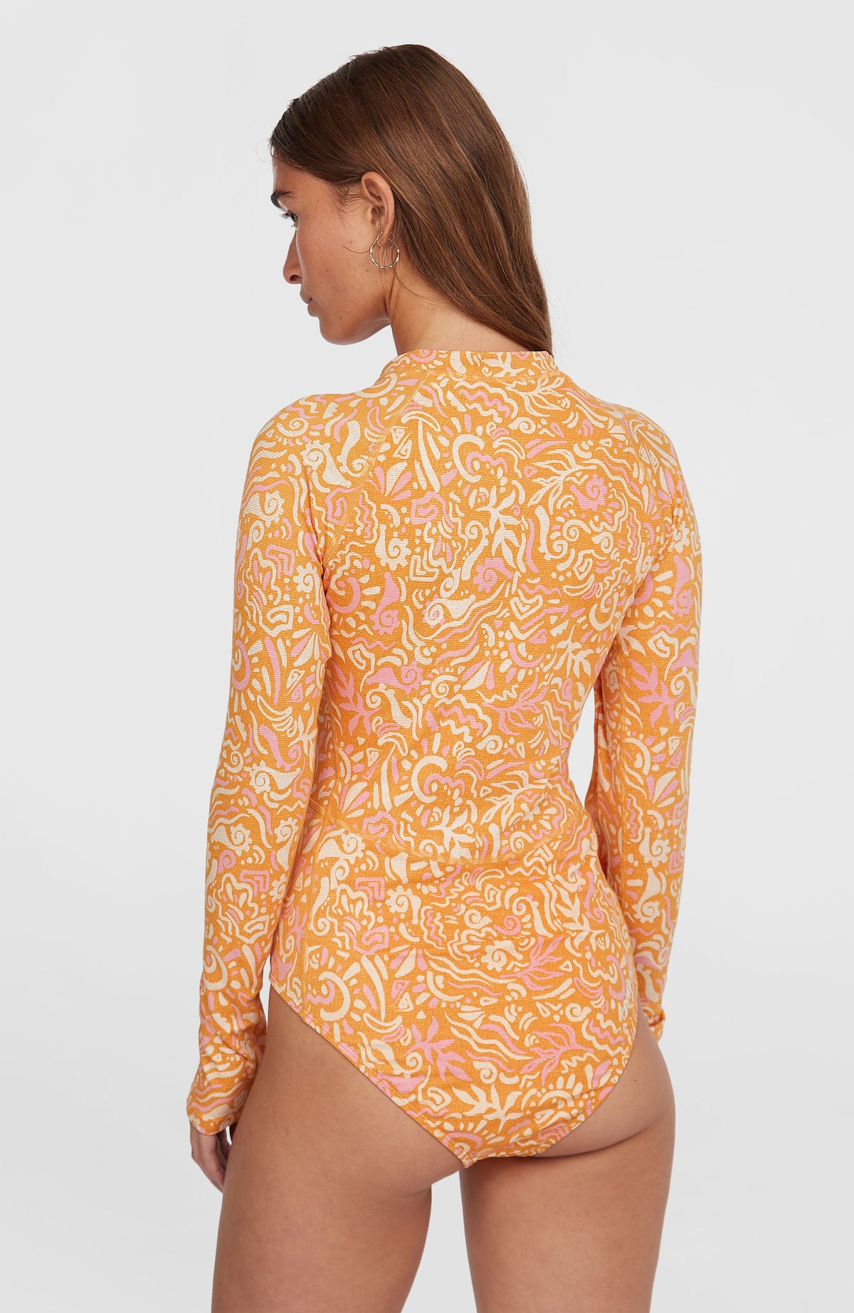 Women Of The Wave Long-Sleeve Surf Suit. | Orange Abstract Wave