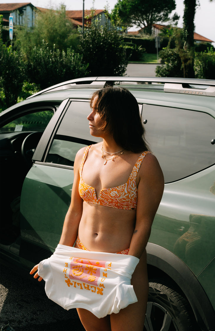 Women Of The Wave Popoyo Matira Bikini Set | Orange Abstract Wave