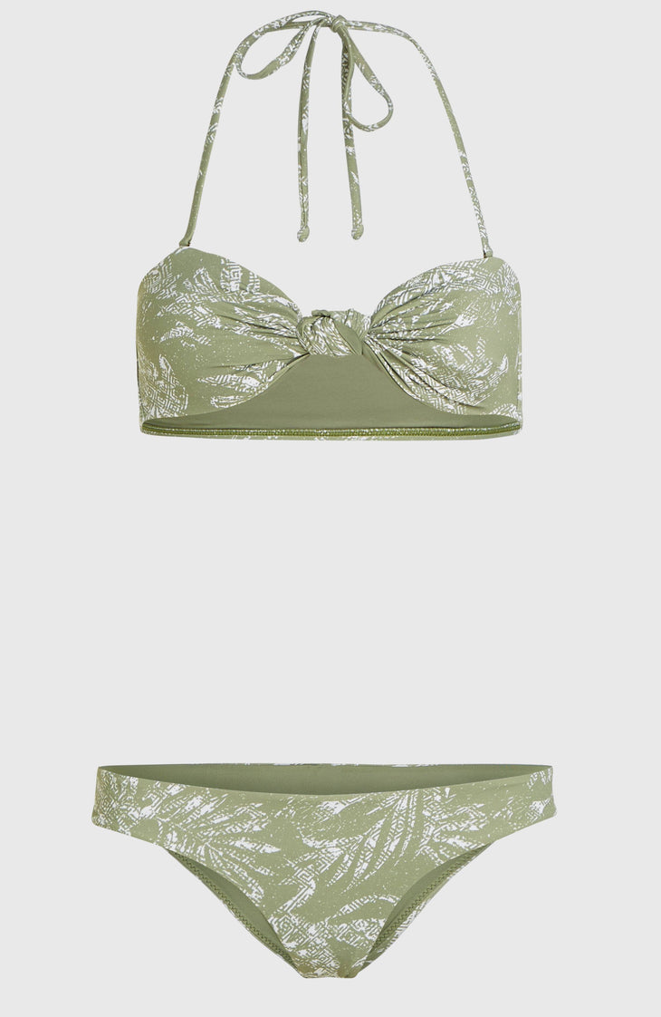Knot Bandeau Matira Bikini Set | Green Textured Jungle