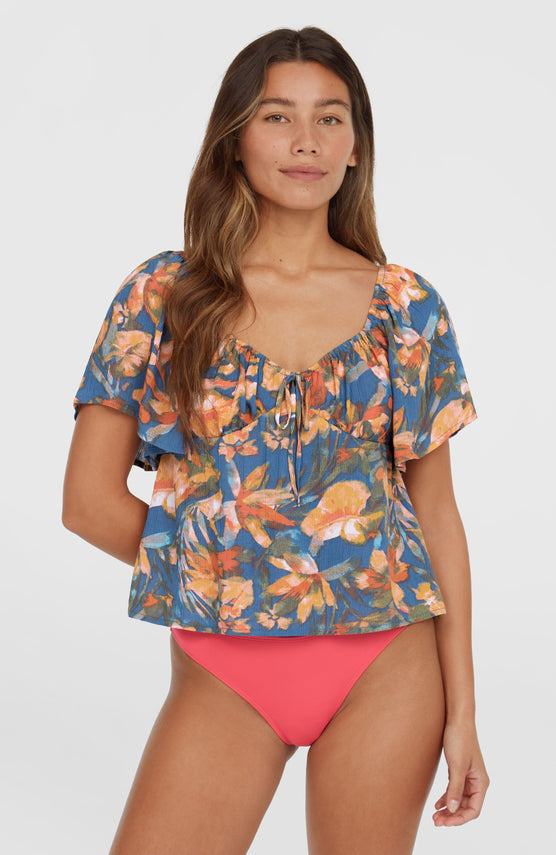 Huges Woven Top | Blue Painted Tropics