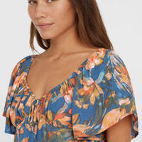 Huges Woven Top | Blue Painted Tropics