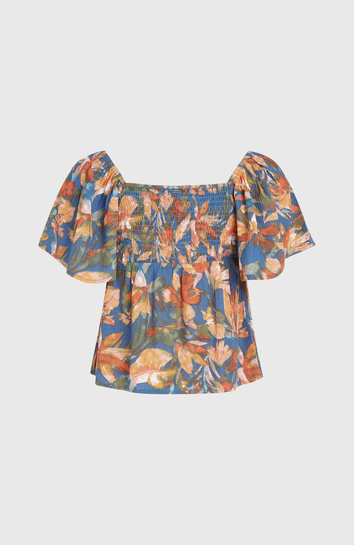 Huges Woven Top | Blue Painted Tropics