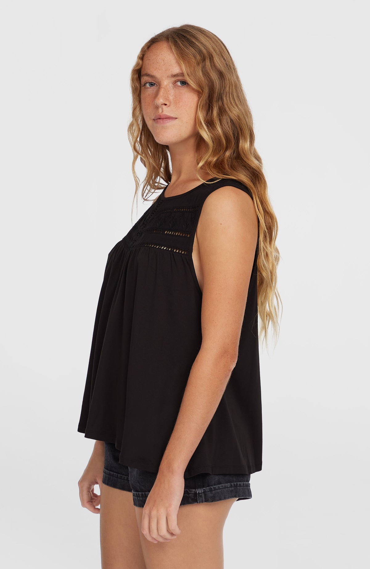 Essentials Tokeena Embroidery Tank | Black Out