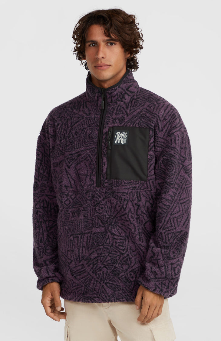 Surf Heroes High-Pile Half-Zip Fleece | Black/Purple Sketcheritage