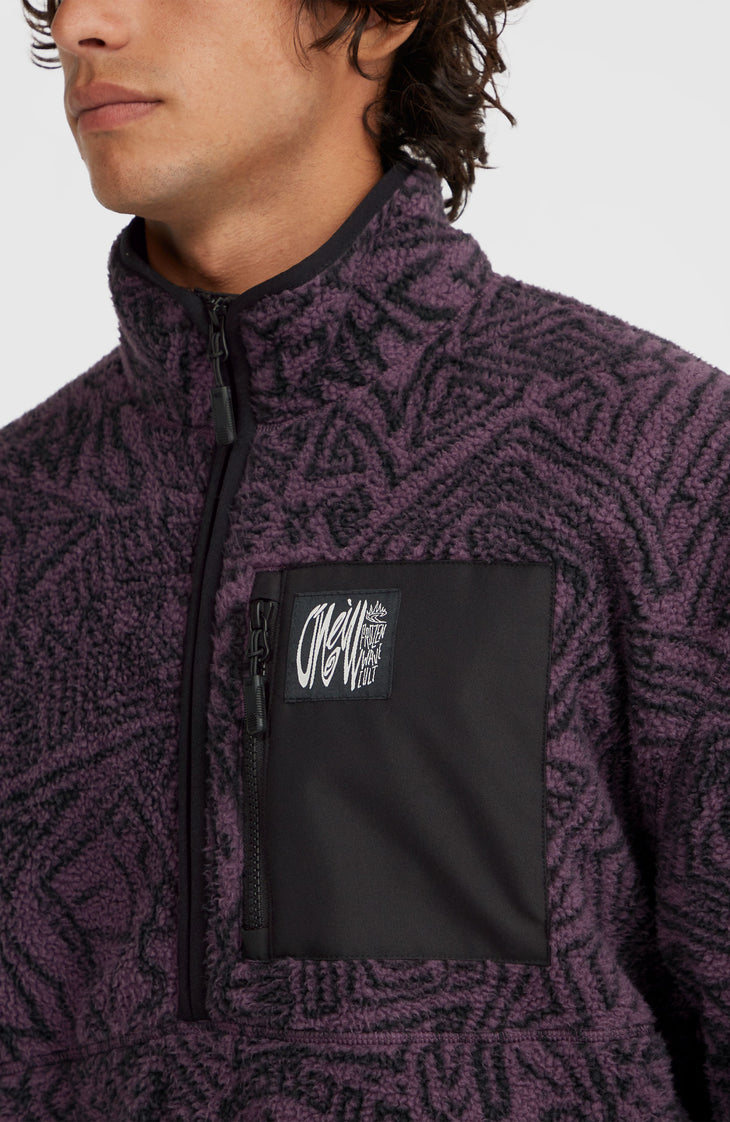 Surf Heroes High-Pile Half-Zip Fleece | Black/Purple Sketcheritage