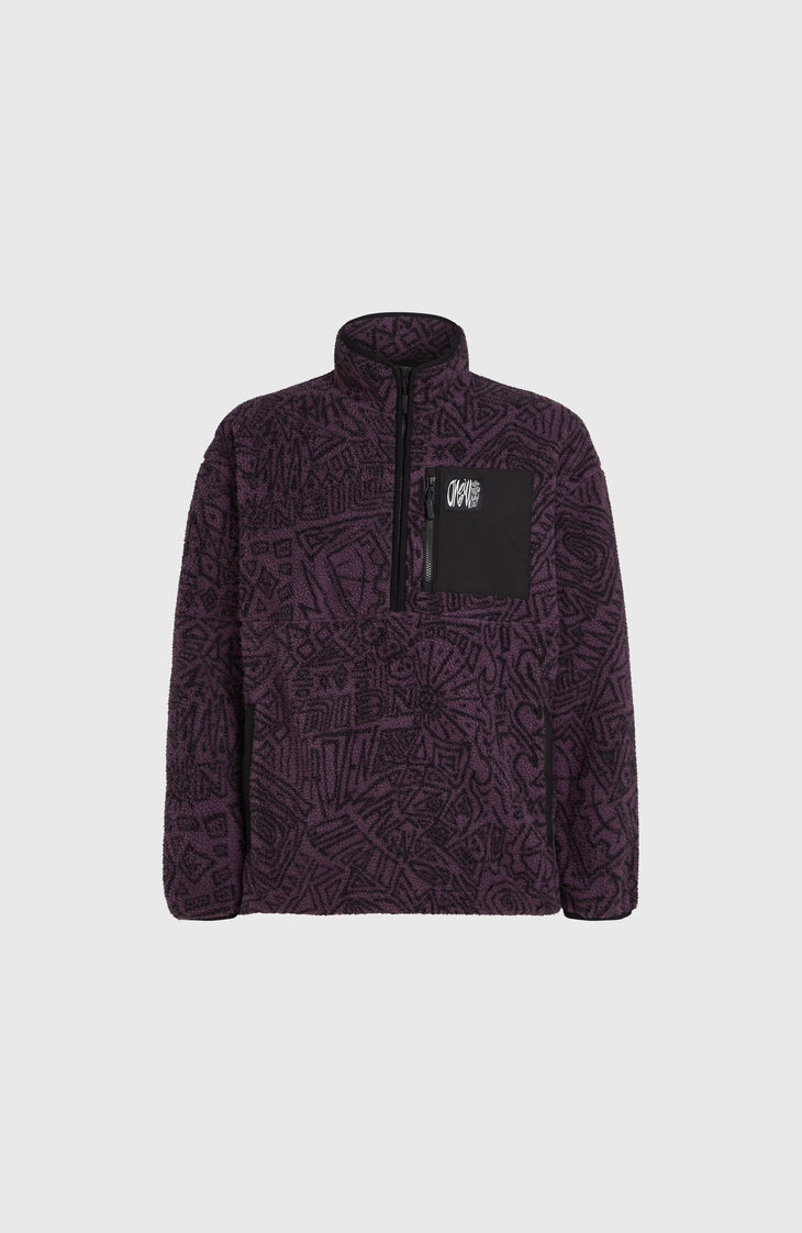 Surf Heroes High-Pile Half-Zip Fleece | Black/Purple Sketcheritage