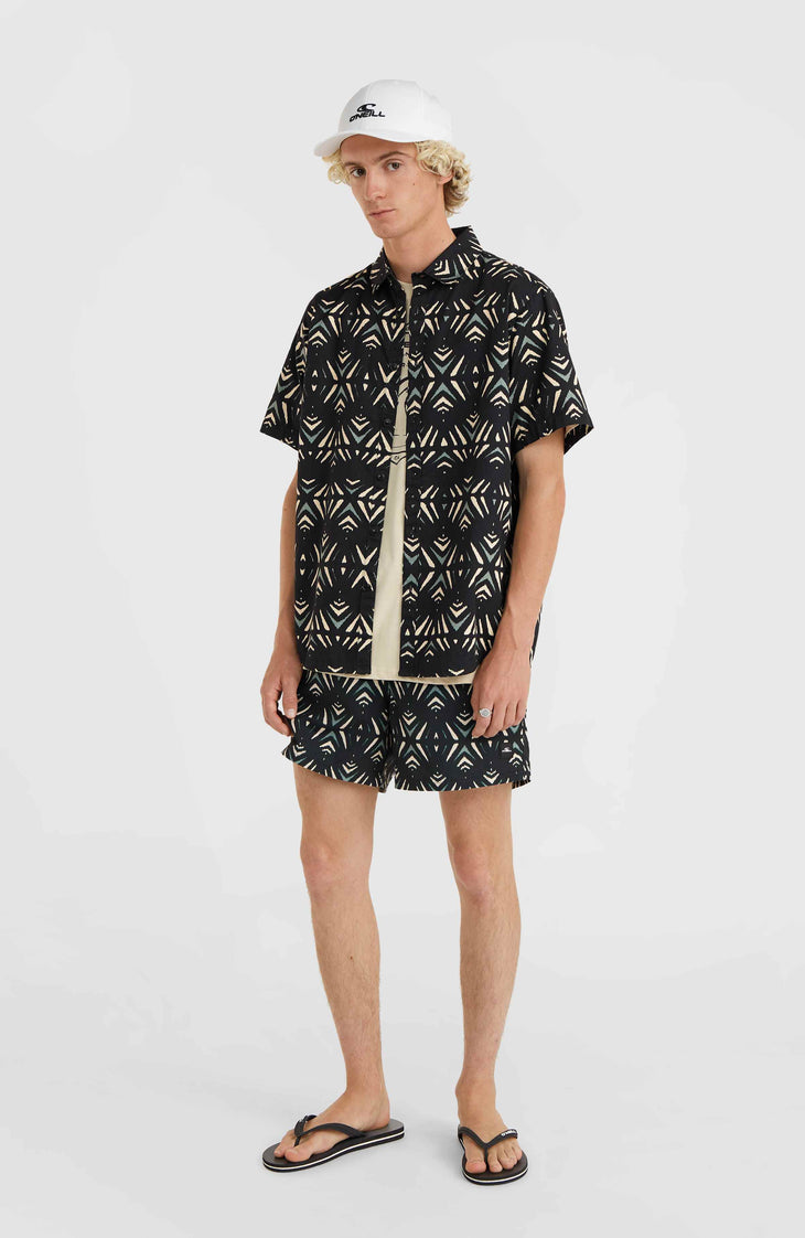 Mix and Match Beach Shirt | Black Fade IKAT