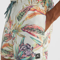 Cali Print 15'' Swim Shorts | White Tropical Flower