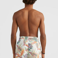 Cali Print 15'' Swim Shorts | White Tropical Flower