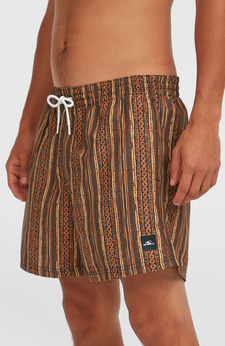 Cali Print 15'' Swim Shorts | Orange Pressed Lines