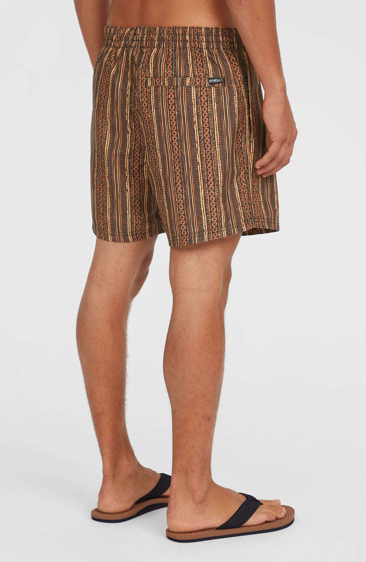 Cali Print 15'' Swim Shorts | Orange Pressed Lines