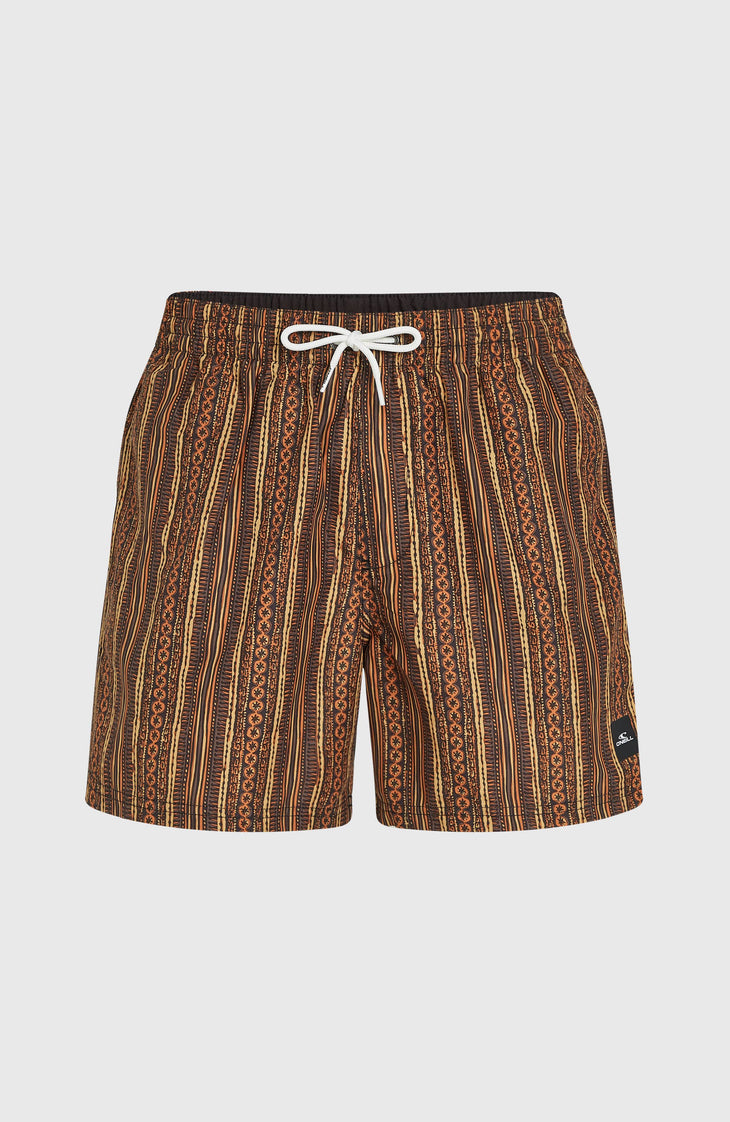 Cali Print 15'' Swim Shorts | Orange Pressed Lines