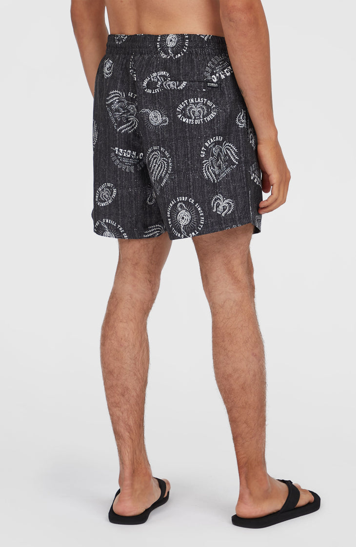 Cali Print 15'' Swim Shorts | Black Mystical