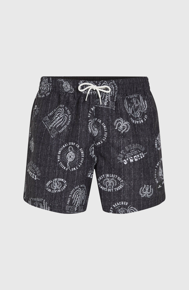 Cali Print 15'' Swim Shorts | Black Mystical