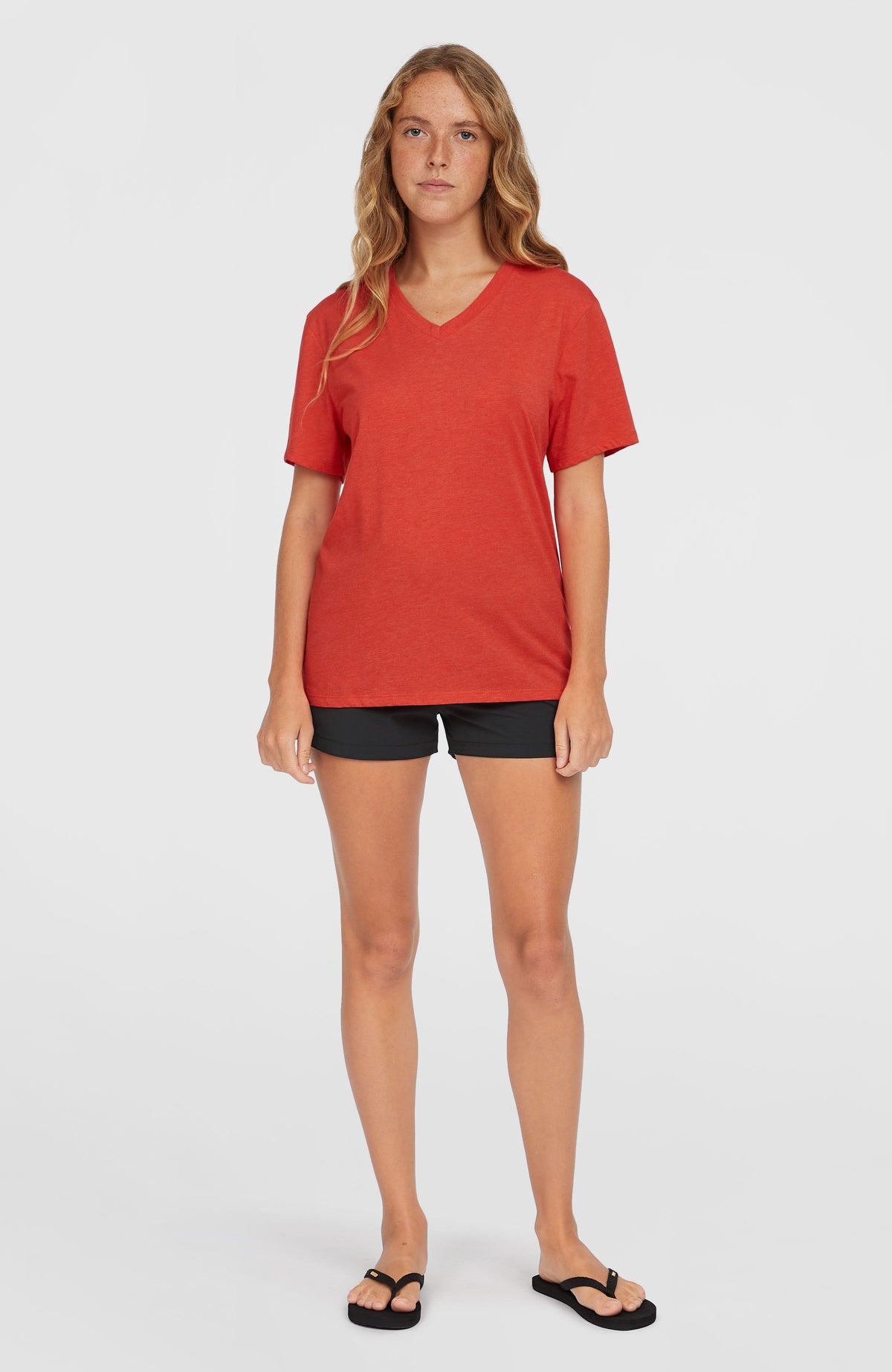 Essentials V-Neck T-Shirt | Sunrise Red